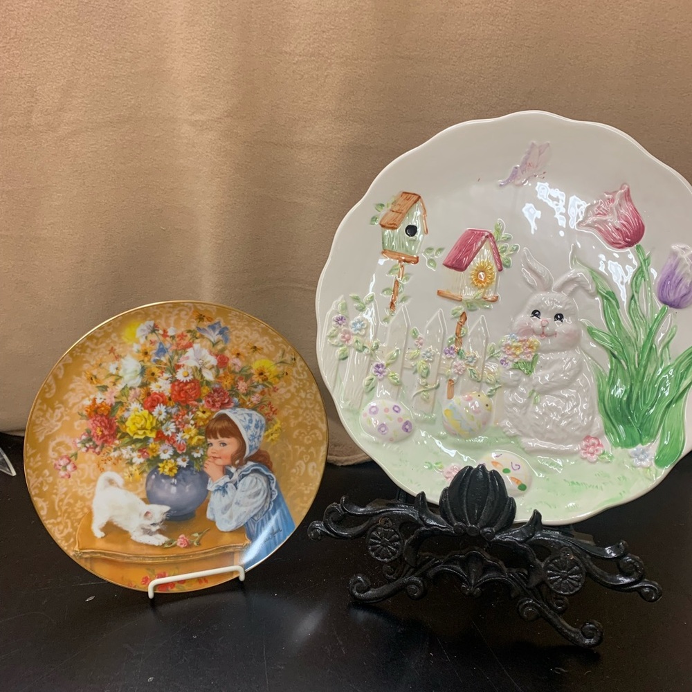 Floral and Bunny Decorative Plates